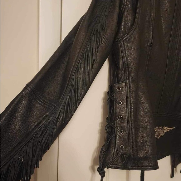 NWOT Harley Davidson Leather Jacket Women's XL Black Lined Fringe - Picture 8 of 9